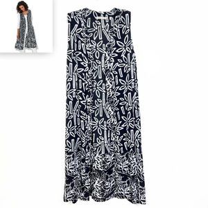 Soft Surroundings Long Black & White Flowing Batik Bamboo Print Vest